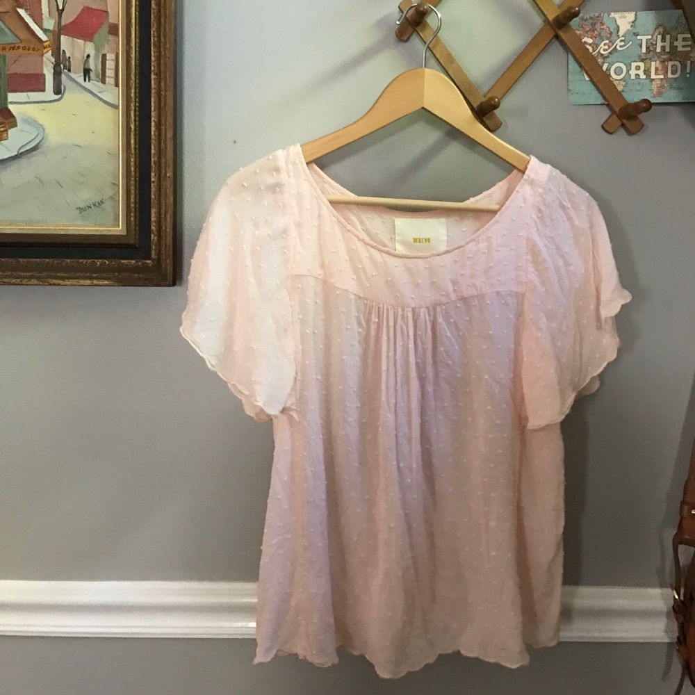 Anthropologie dot pink blouse